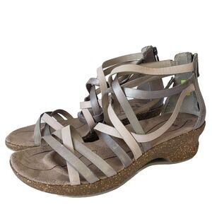 Ahnu Trolley Huarache Wedge Sandals Womens Size 10 Taupe Leather Strappy Zip